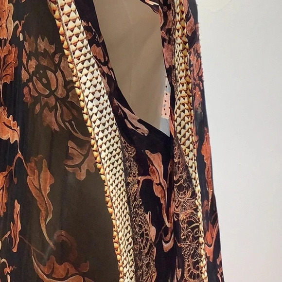 V-Neck Crystal Embellished Sheer Boho Kaftan Dress One Size Fits Most New - Picture 7 of 9